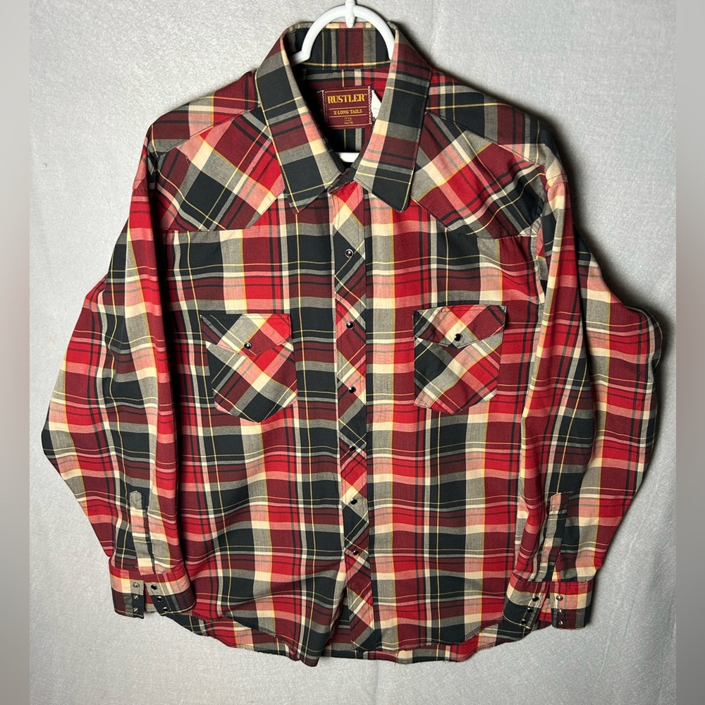Rustler Men’s 17 1/2 34/35 X- Long Tails‎ Pearl Snap Long Sleeve Western Shirt